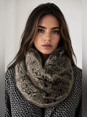 Grey Wolf Circle Faux Fur Scarf from Indigo
